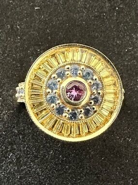 Samuel Aaron THL 14K Gold Multi-Gemstone Medallion Statement Ring 8.4g Sz 8
